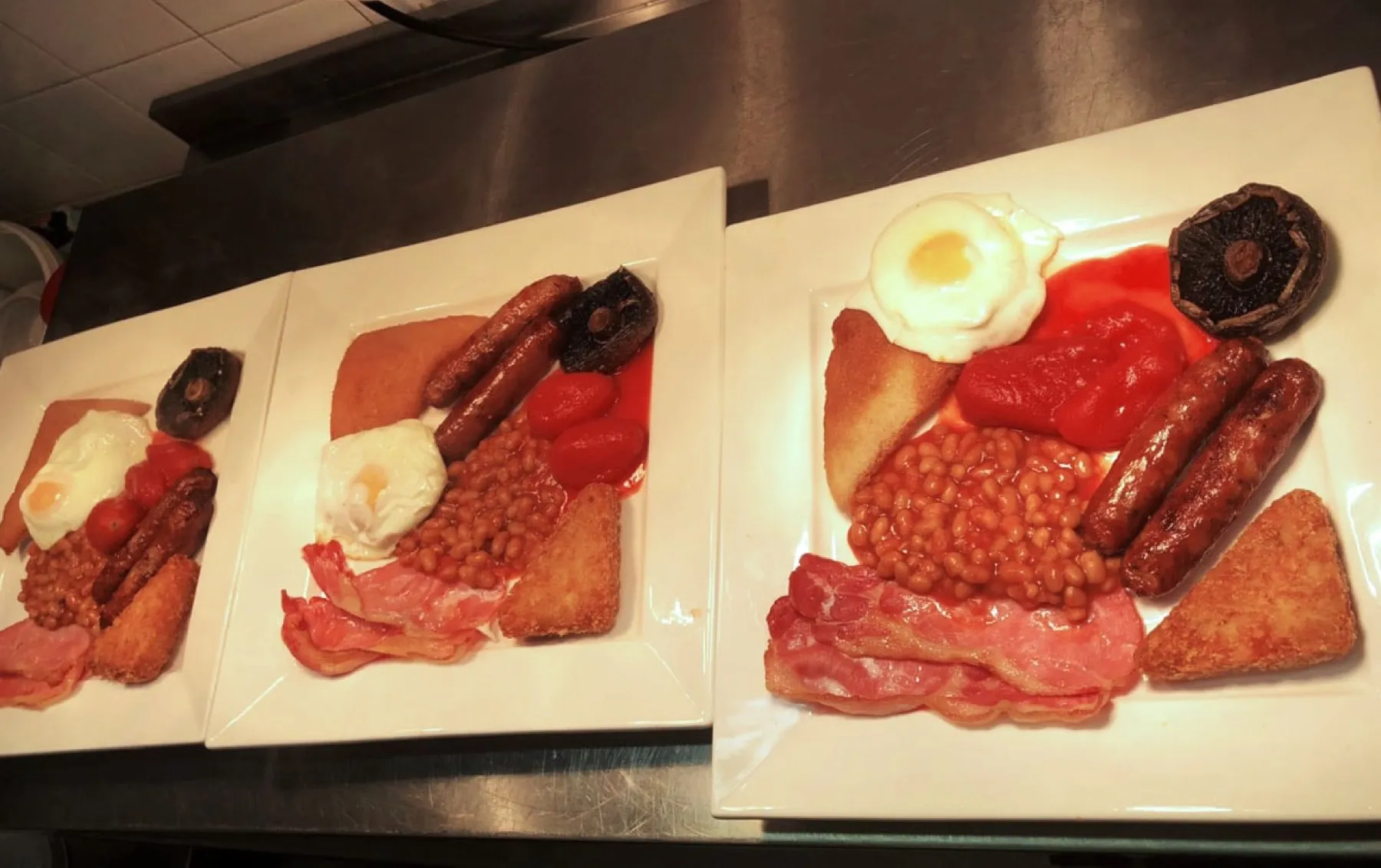 Cooked breakfasts plated up in the Stags Head kitchen