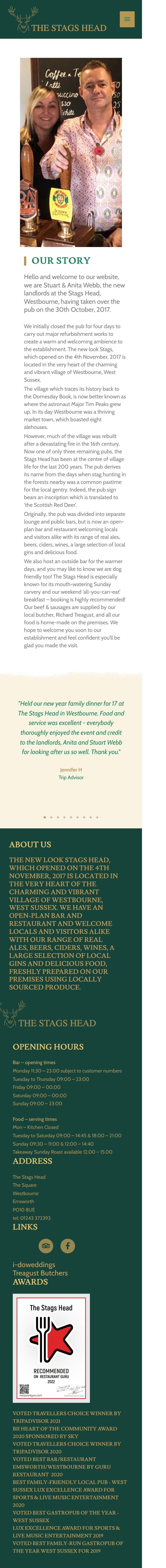 The original The Stags Head, Westbourne website, captured September 2026
